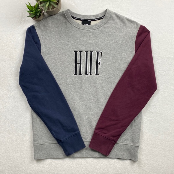 HUF Other - Huf Crewneck Sweater Pullover (Gray/Blue/Maroon)